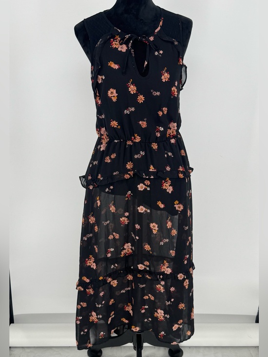 Xhilaration Dresses & Skirts - Xhilaration Size M Black Peach Floral Maxi Sleeveless Lined Dress High Low